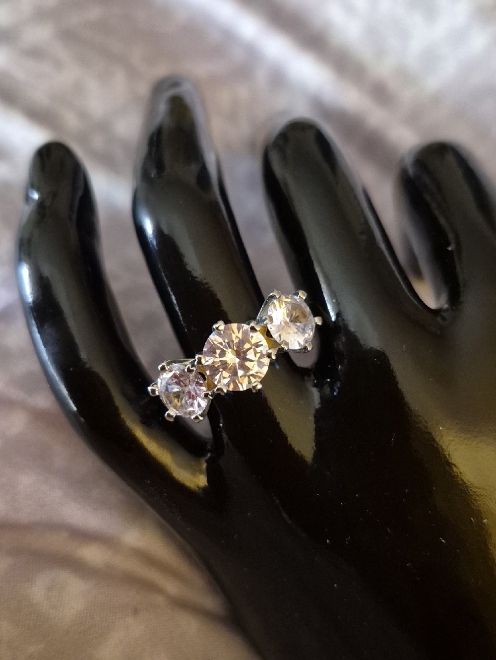 Art Deco 2 Toned Chunky Three Stone CZ Statement Anniversary Ring Sz 7